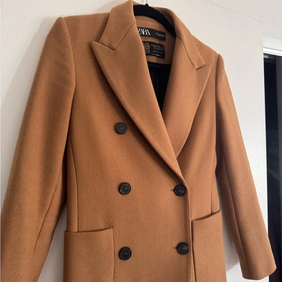 Zara Double-Breasted Tan Wool Coat - Picture 2 of 8